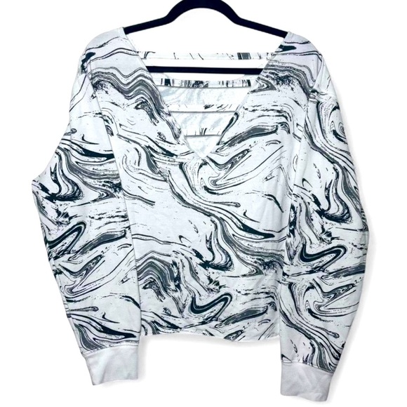 Flirtitude Active Marble Print Sweatshirt Large Black White V-Neck Back - Picture 4 of 6